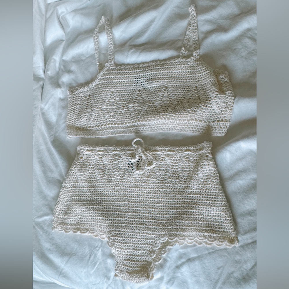 Topshop Cream Crochet Bikini Cover Up